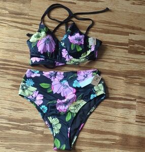 PINK Victoria's Secret Black and Pink Bikini Set High-Waisted. Double-lined.